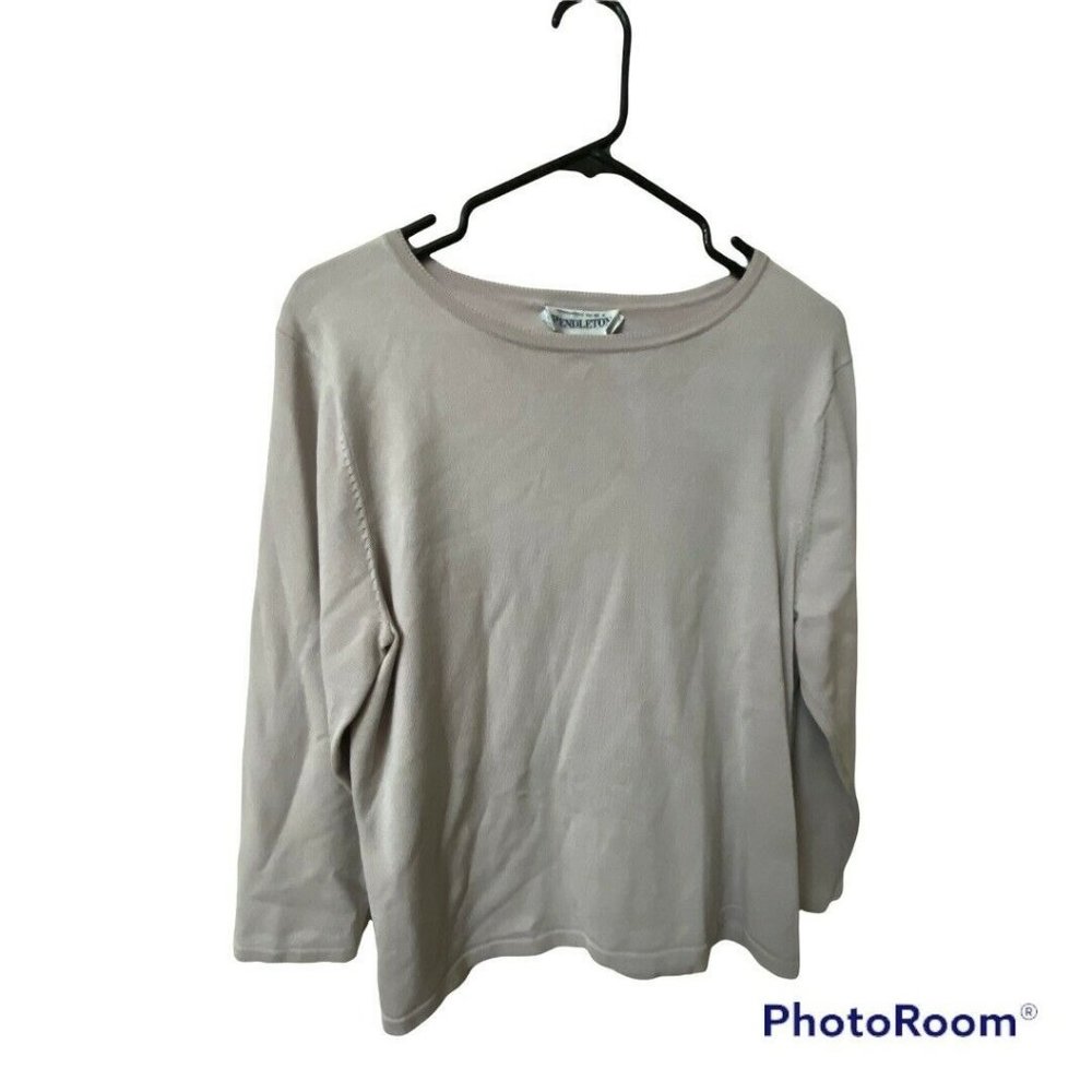 Pendleton Silk Blend Knit Lightweight 3/4 Sleeve Top Women Grey Purple L